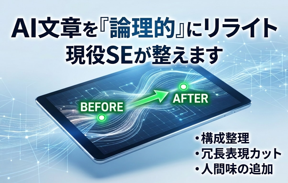 現役SEが文章を論理的にリライトします ​不自然な文章や構成の乱れを、整えます。 イメージ1