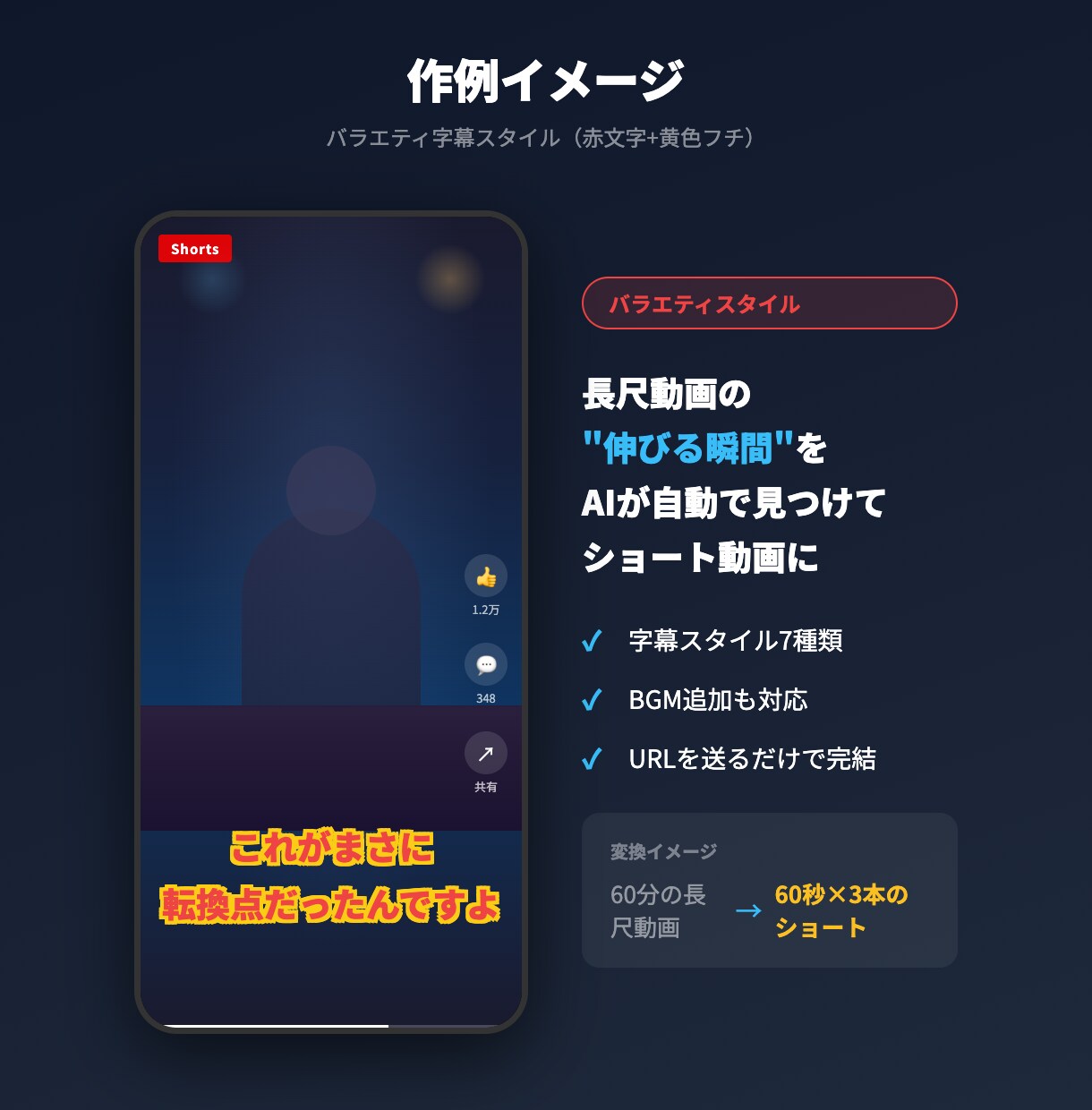 長尺動画からショート動画を切り出します AIが伸びる場面を自動特定。URLを送るだけで納品 イメージ5
