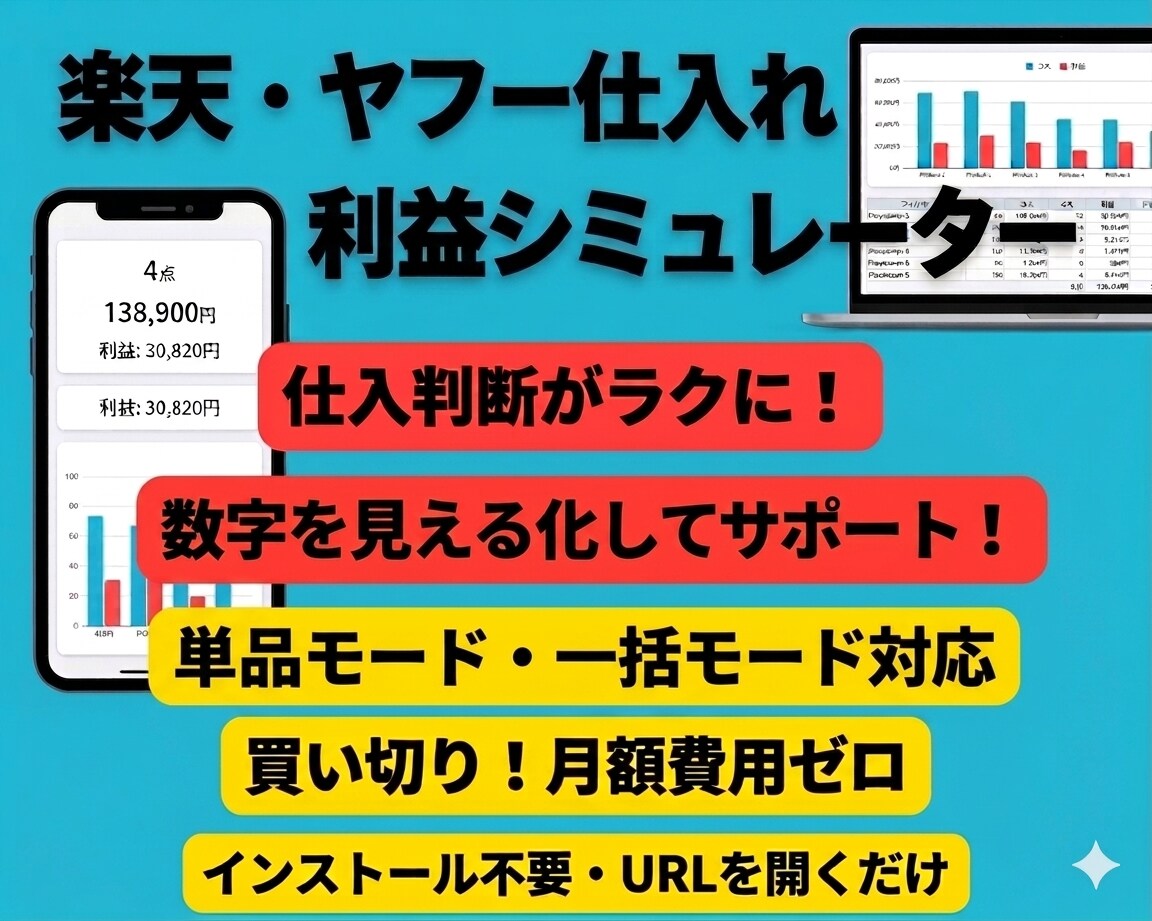 楽天・ヤフーで仕入れる電脳せどりの利益を計算します 「これ利益出る？」を数字で即答します イメージ1