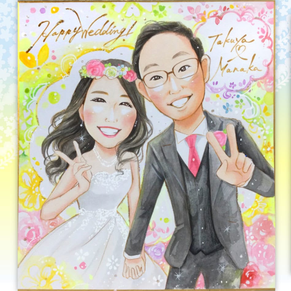 ラメ入り!ウェルカムボード/カップル似顔絵作成ます 1点、1点、心を込めて似顔絵を描かせていただきます イメージ5