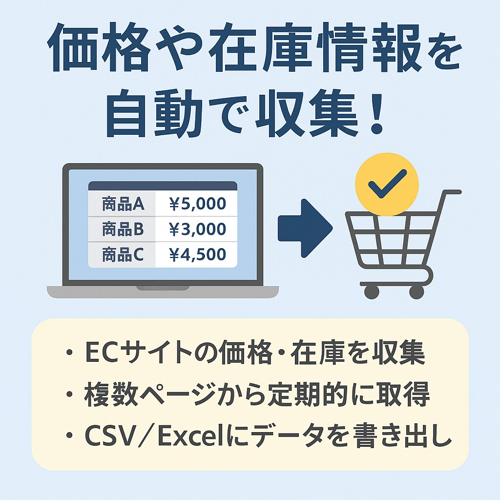情報の自動取得ツールを提供します 価格や在庫情報を自動で収集できます！ イメージ1