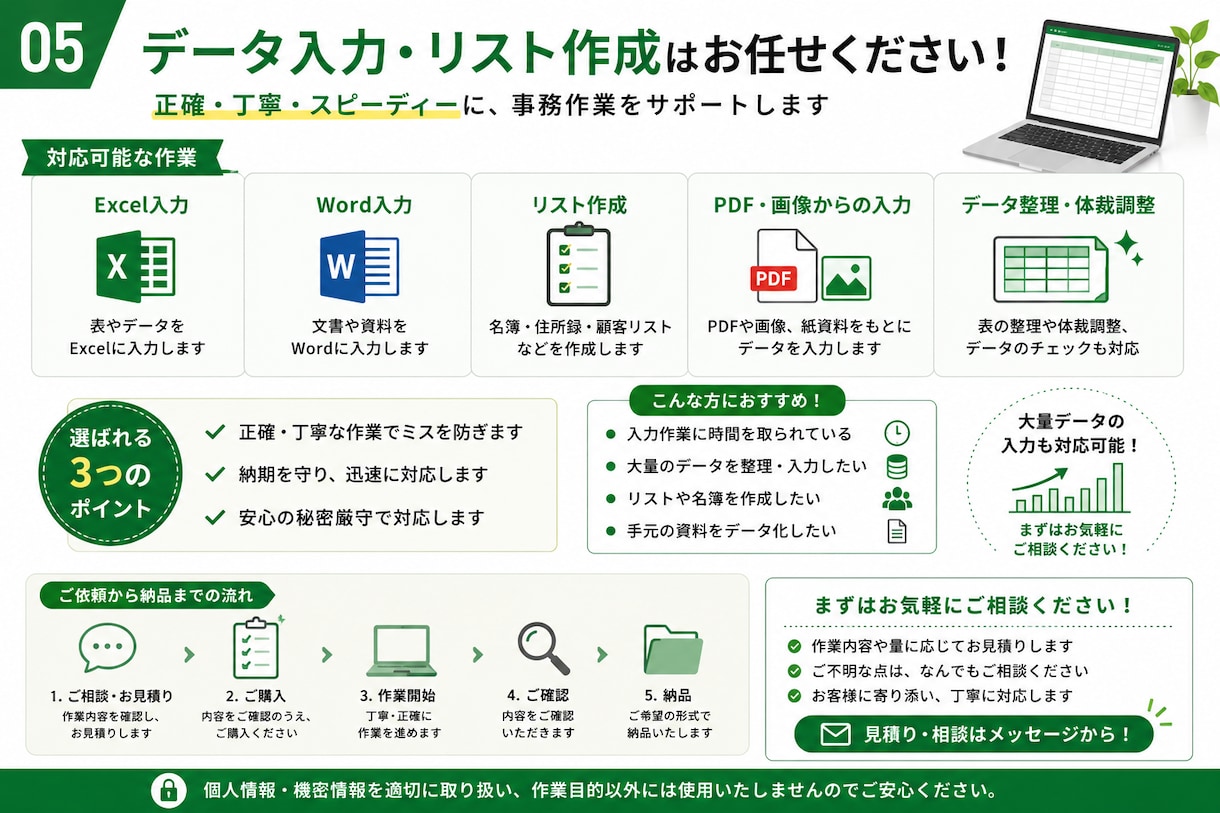 データ入力・リスト作成を丁寧に代行します Excel対応！正確・丁寧にコツコツ入力します イメージ5