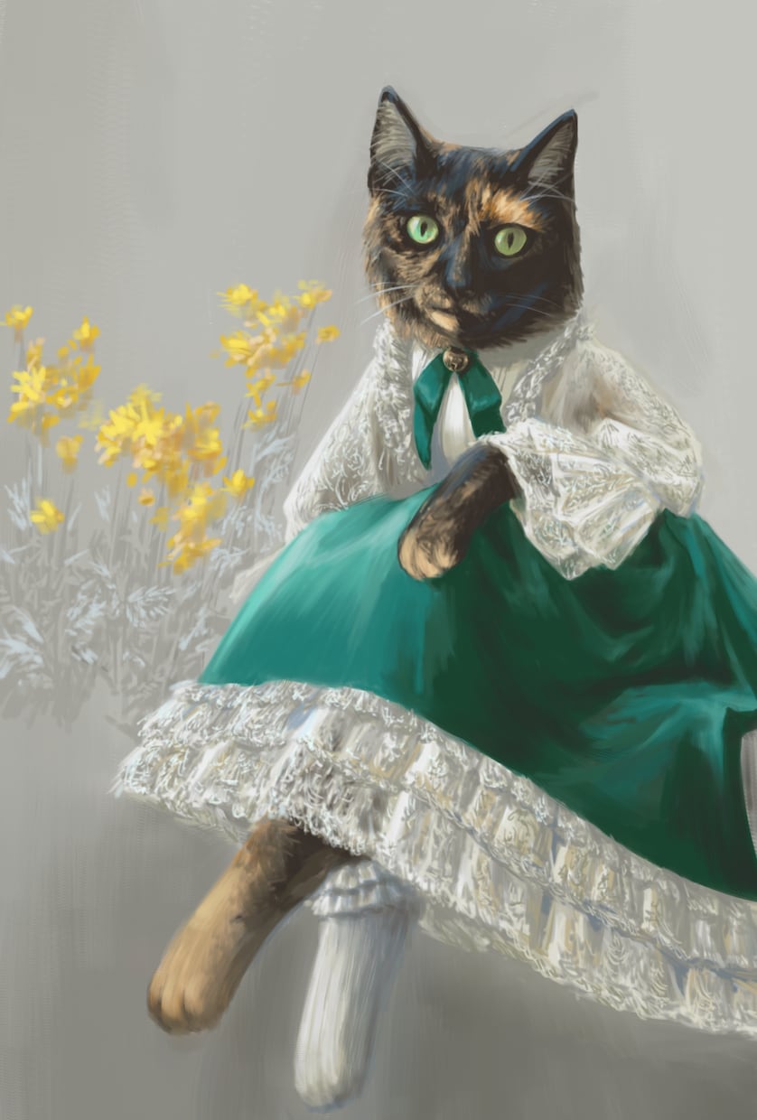 オシャレにおめかし動物のイラスト描きます ペットやお好きな動物を擬人化　素敵な衣装を着せて絵画にします イメージ2