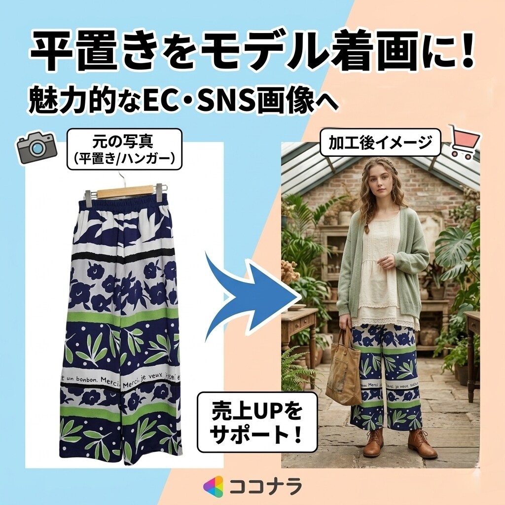 平置き写真からリアルなモデル画像を生成します メルカリ、ショップなどの売り上げアップに！素敵な着画作成 イメージ1