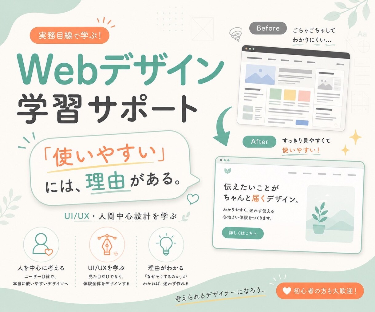 実務目線でWebデザイン学習をサポートします 「なぜそうするか」まで一緒に考えます イメージ1