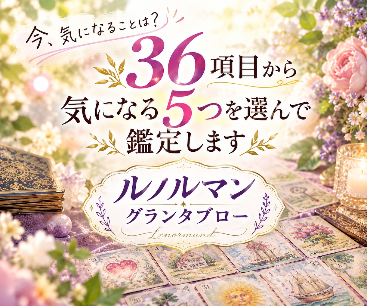 恋愛・仕事・人間関係など総合的に鑑定します ルノルマンカード全36枚を使用した贅沢リーディングです イメージ1