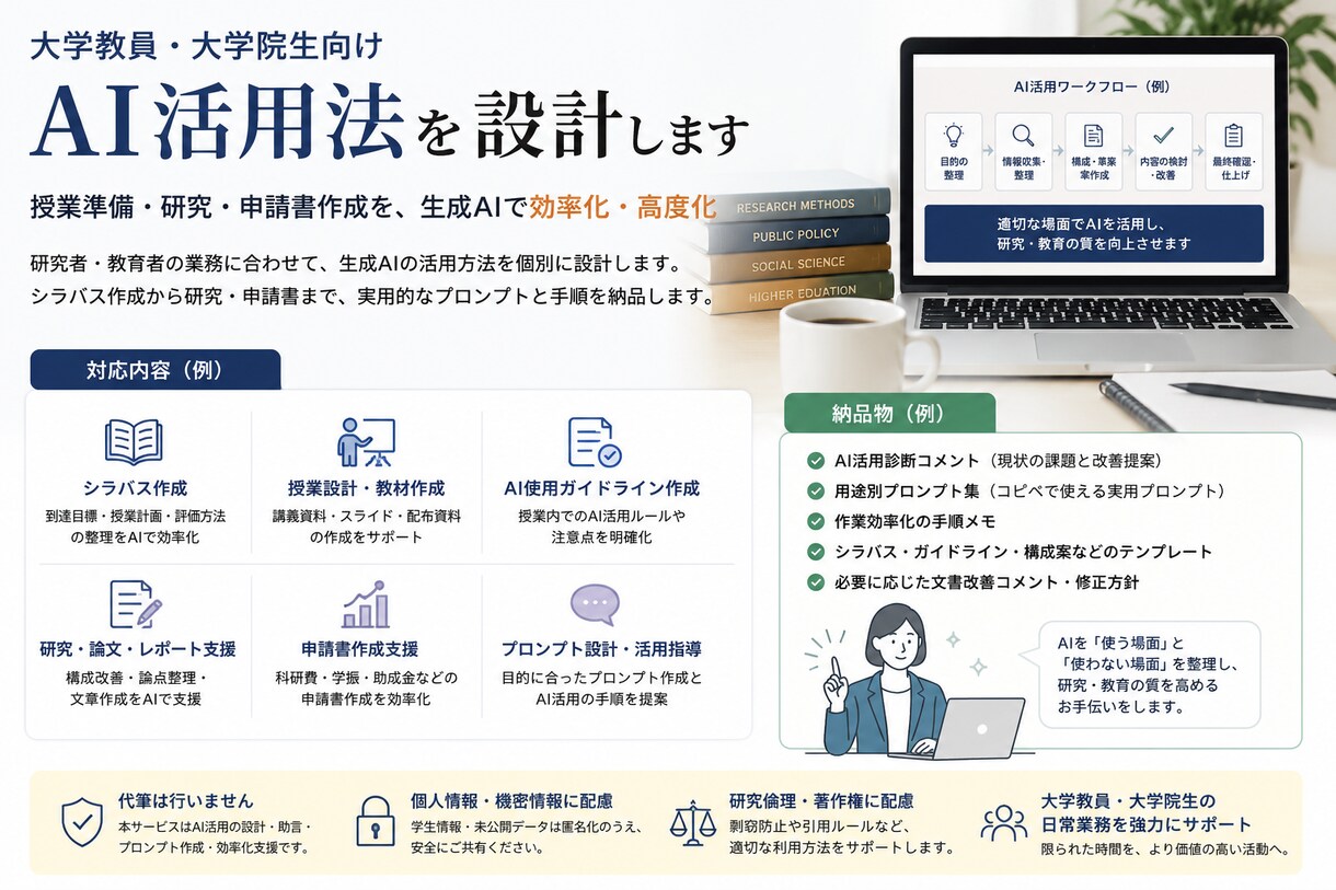 大学教員・大学院生向けAI活用法を設計します 授業・研究・申請書をAIで効率化 イメージ1