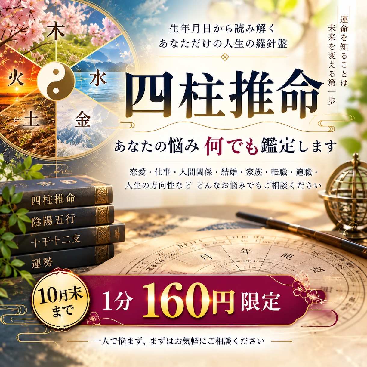 四柱推命であなたの悩み何でも鑑定します 「恋愛・仕事・人間関係どんなお悩みにも寄り添います」 イメージ1