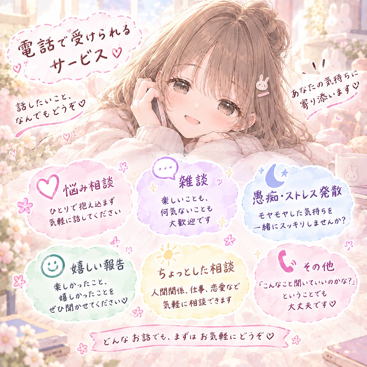 初めての方も♡何でも気軽にお話しできます ちょっと話したいだけでも大歓迎です♡ イメージ2