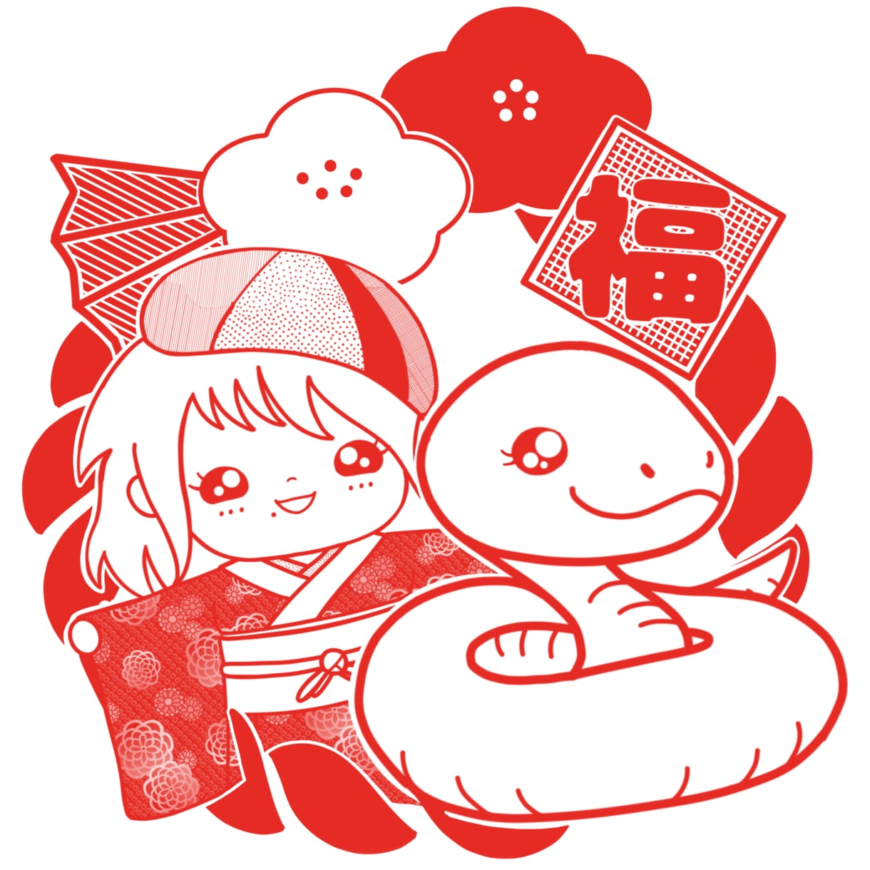年賀状にペタ、ハンコ風似顔絵かきます ペタっとハンコ風の似顔絵イラストいかがですか？ イメージ1