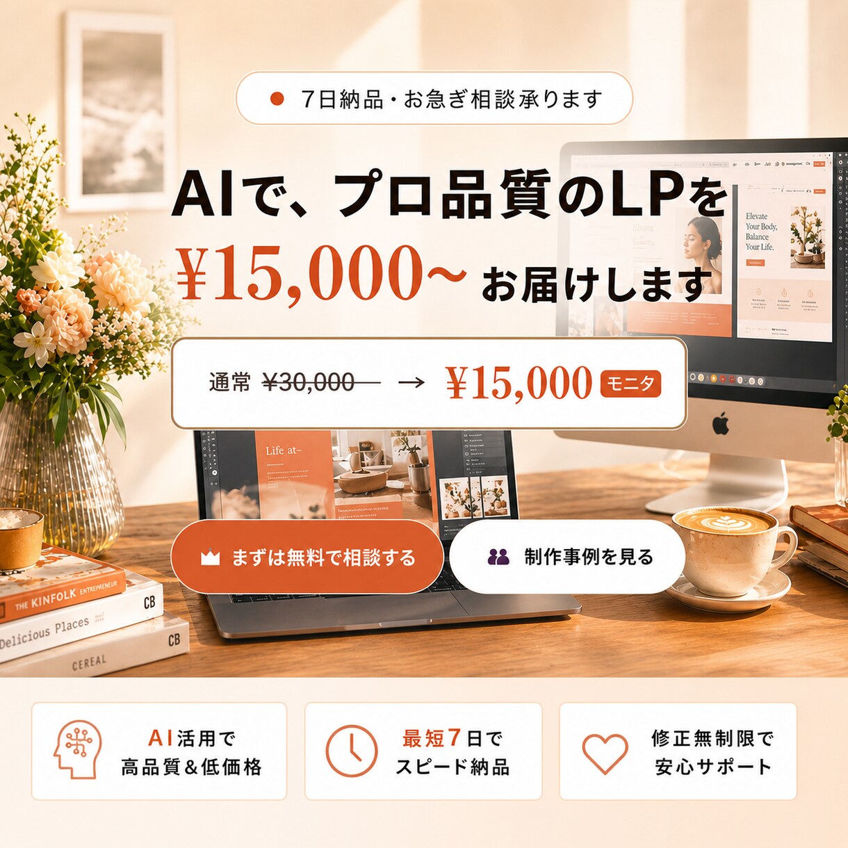 個人店・サロン・教室のLPを7日で作ります 6月末までモニター価格1.5万円｜文章作成・スマホ最適化込み イメージ3