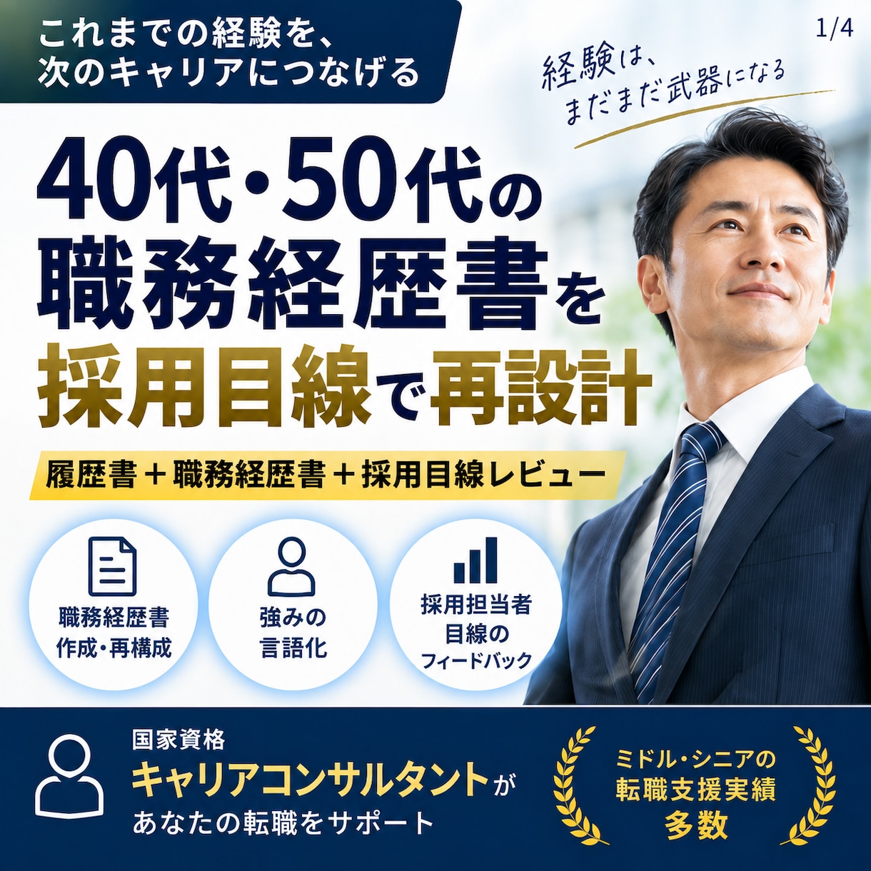 40代50代の職務経歴書を採用目線で作ります 長い経歴を整理し強みが伝わる書類へ再構成 イメージ1