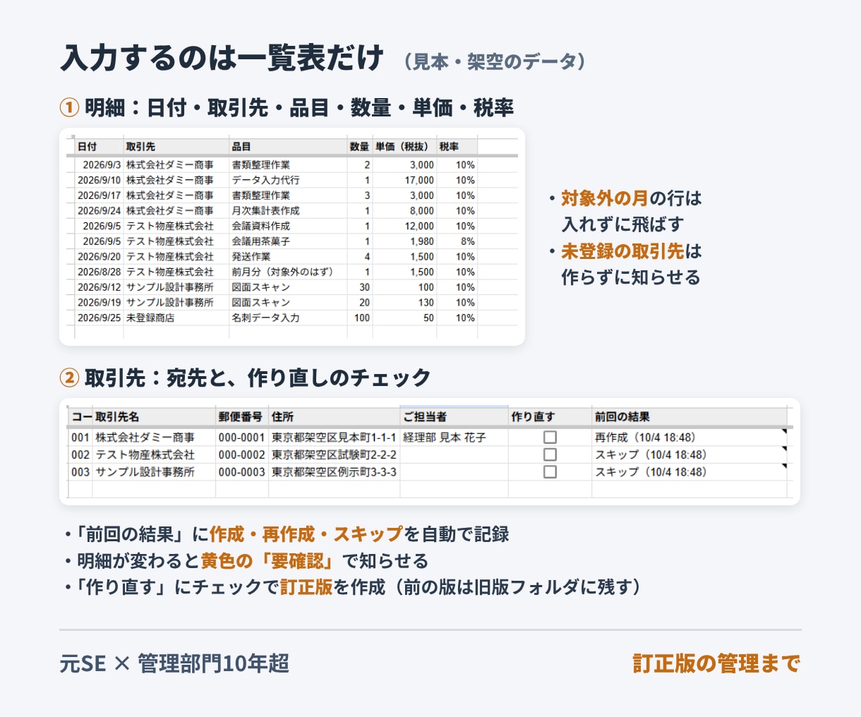 請求書などの帳票を一覧表から自動で作成します PDF作成から、訂正版の管理まで自動にします イメージ3
