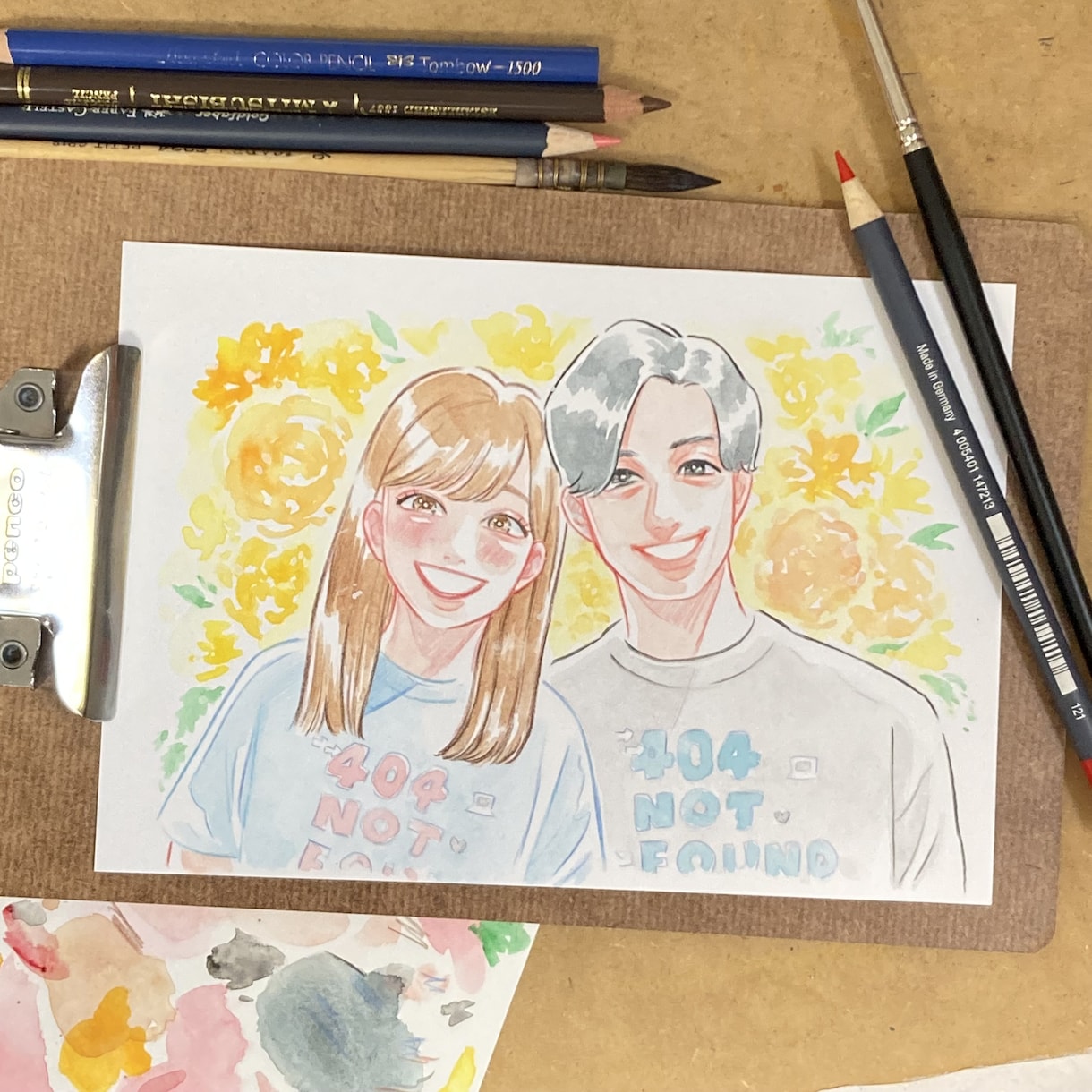 プレゼントに最適な似顔絵描きます 優しくて鮮やかな水彩の似顔絵を イメージ1