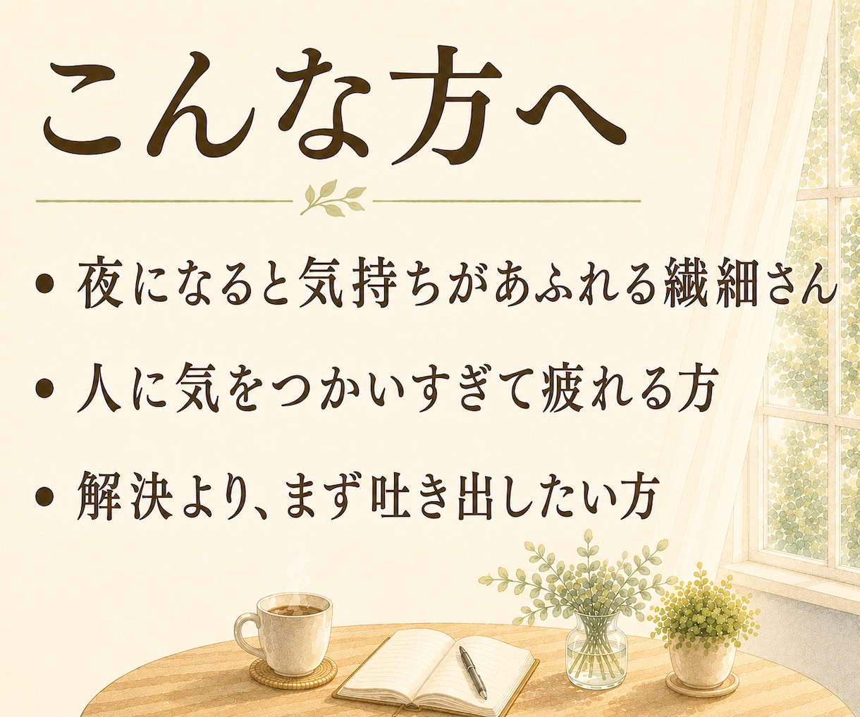 繊細さんの話、否定せず癒し声で聴きます 雑談・愚痴・恋愛・仕事・人間関係…癒し声で何でも聴きます イメージ2
