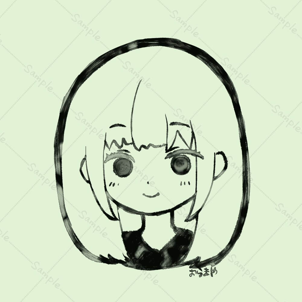 SNS用の似顔絵アイコン描きます 薄墨で描いた様なゆるめなモノクロイラスト イメージ1