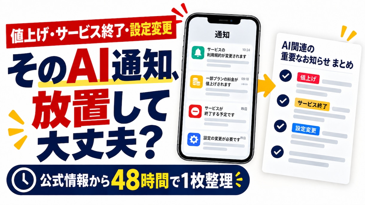 AI料金改定・サービス終了メールの影響を確認します 「自分に関係ある？」を公式情報から48時間で1枚整理 イメージ1