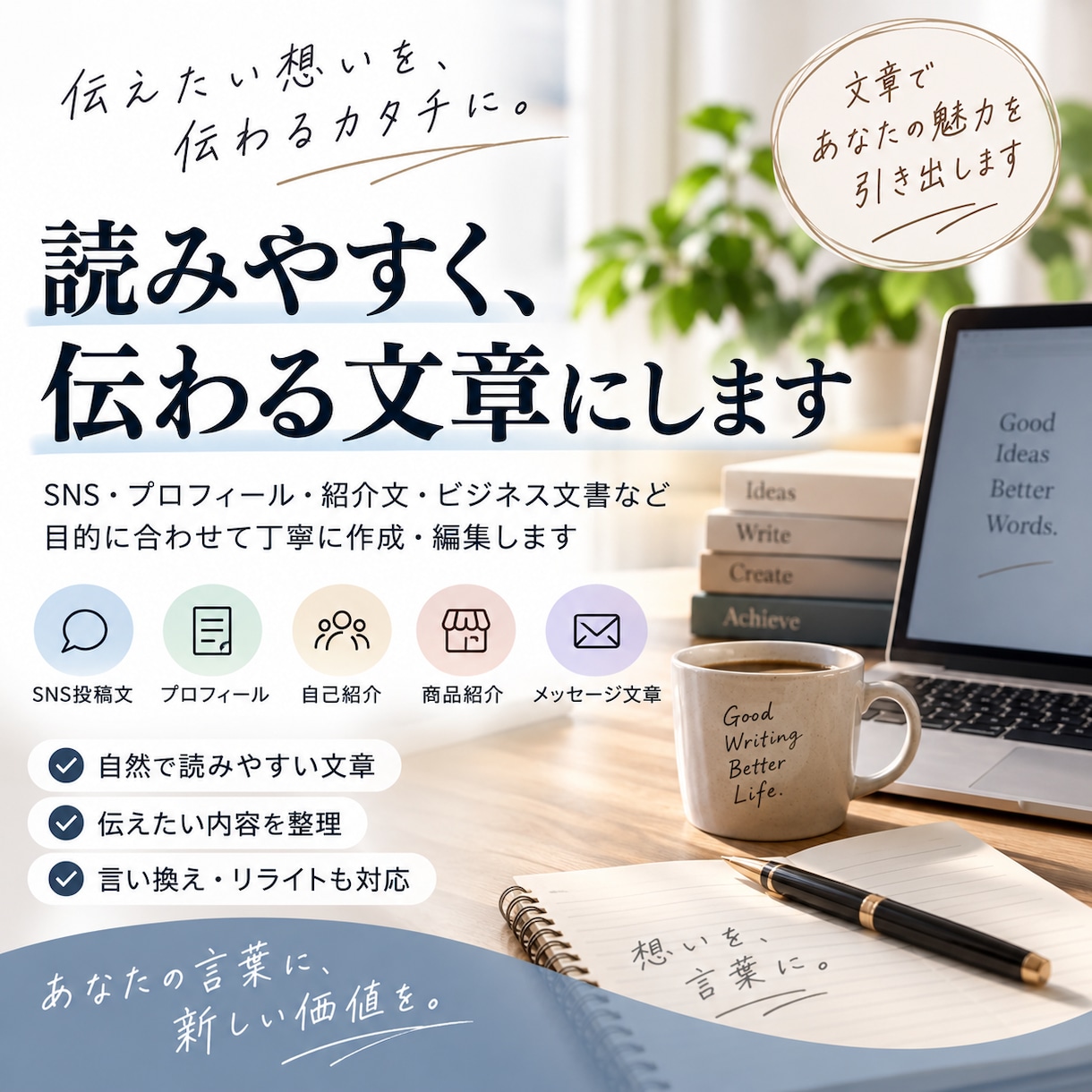 あなたの伝えたいことを自然な文章にしますます SNS投稿・プロフィール・紹介文など対応 イメージ1