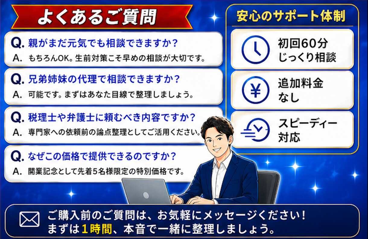 宅建士FPが実家と相続の悩みに寄り添います 不動産とお金のプロが親世代の資産整理を第三者目線で整理 イメージ4