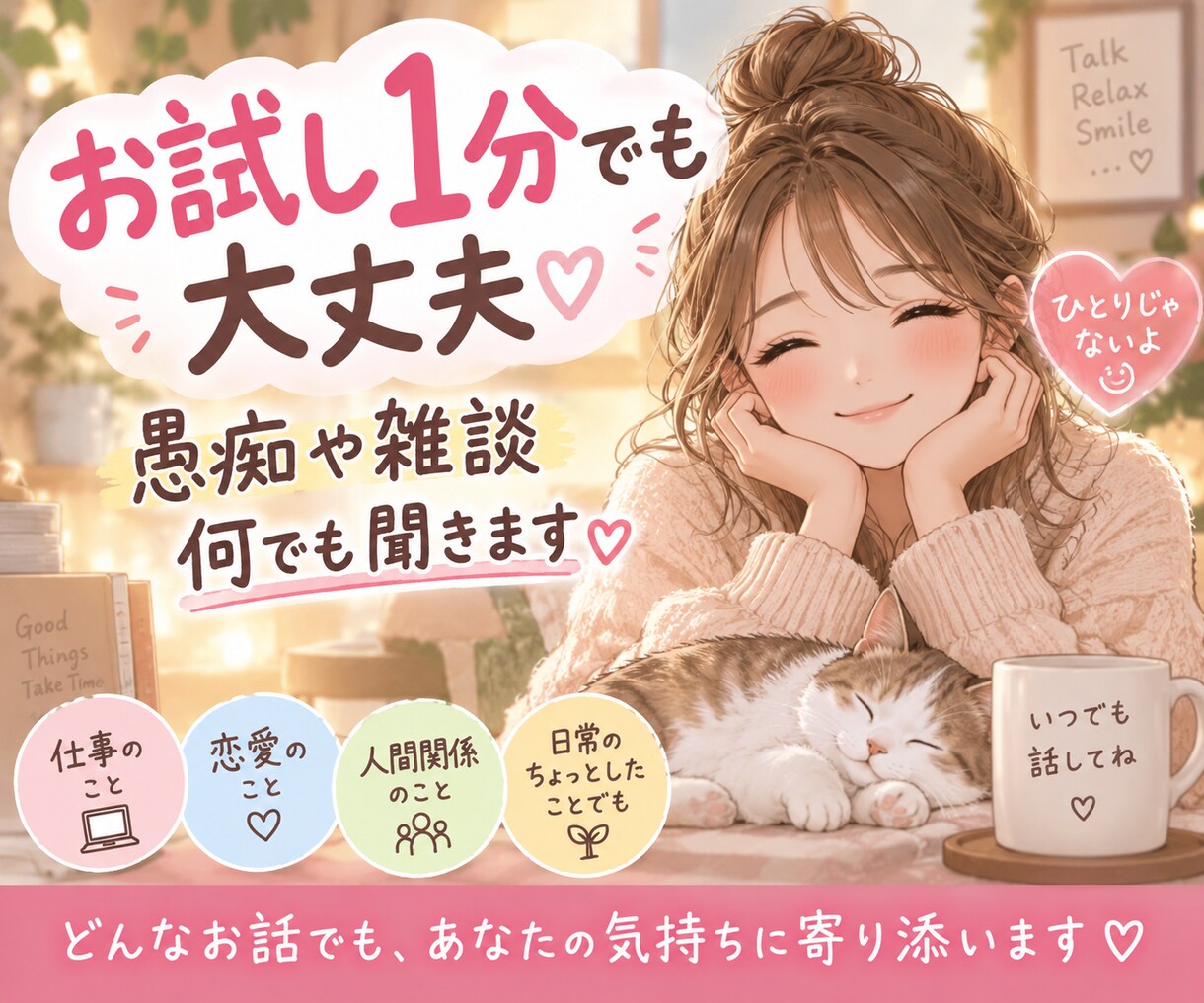 とにかく話したい♡ありのままのお気持ち聞きます 愚痴もモヤモヤも大歓迎♡否定せずあなたのお話をお聞きします♡ イメージ3