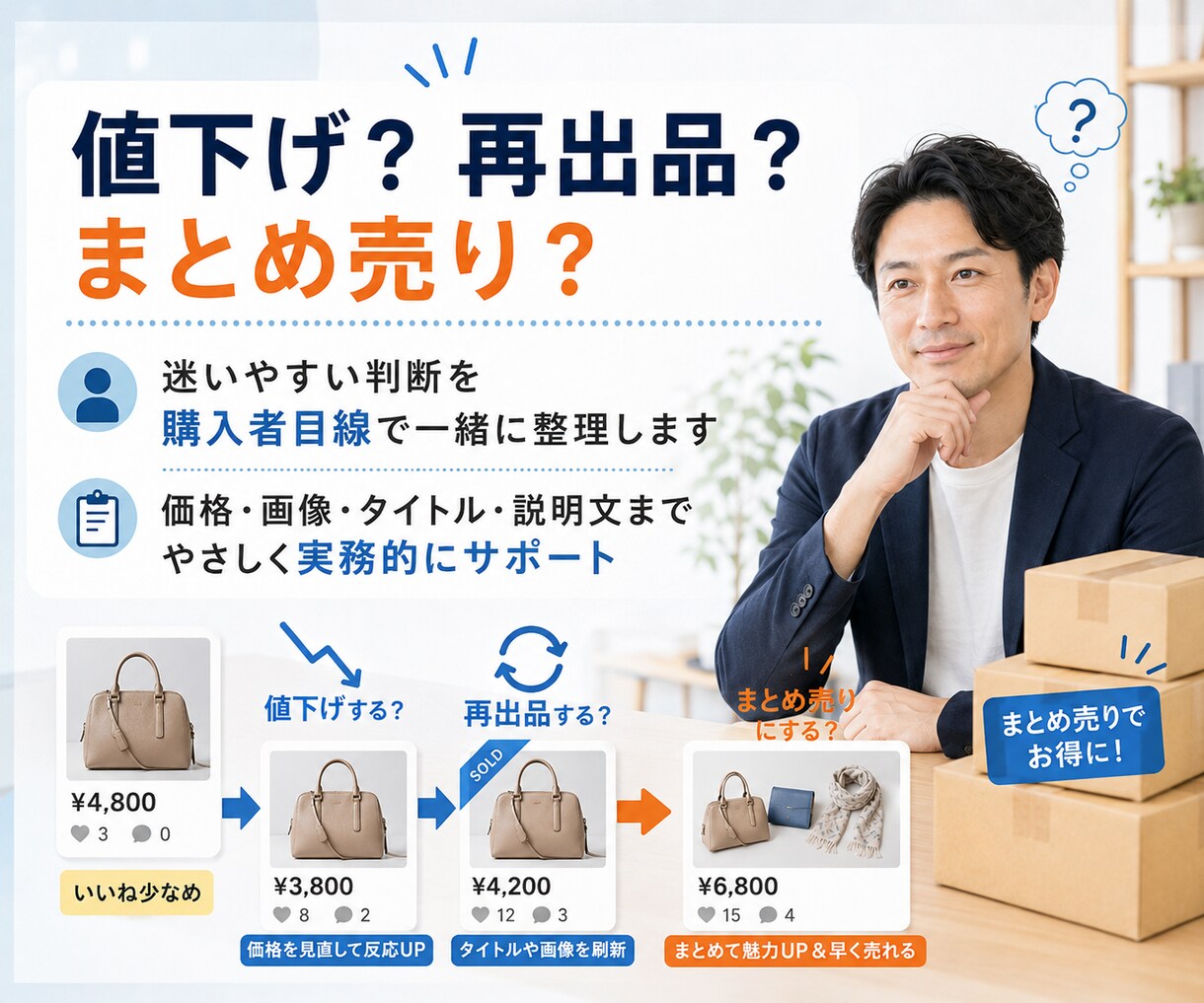 メルカリの売れない商品を見直します 売れ残り在庫を1か月チャット相談にて、販売のサポート！ イメージ3