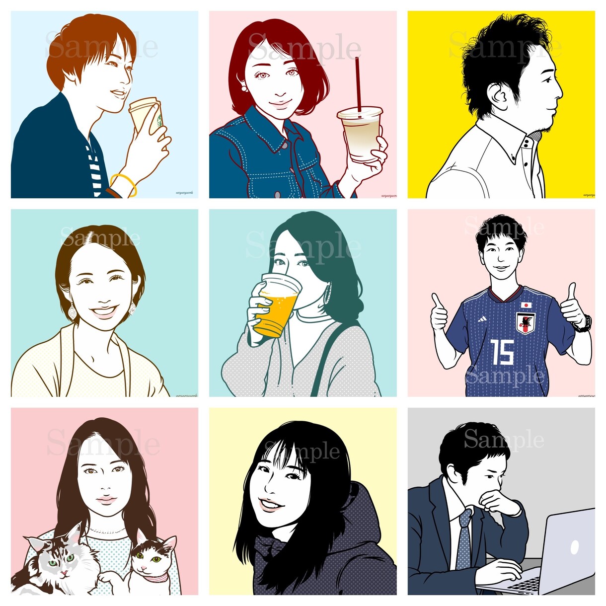 スタイリッシュな似顔絵アイコンお描きします リアル過ぎずゆる過ぎない！SNSやブログアイコンにオススメ。 イメージ5