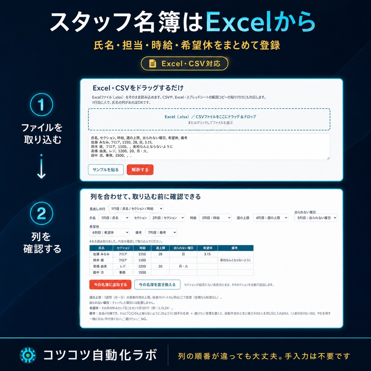 Excel不要のシフト作成ツールをお渡しします Mac・iPadでも動く。人件費まで自動計算するシフト管理 イメージ3