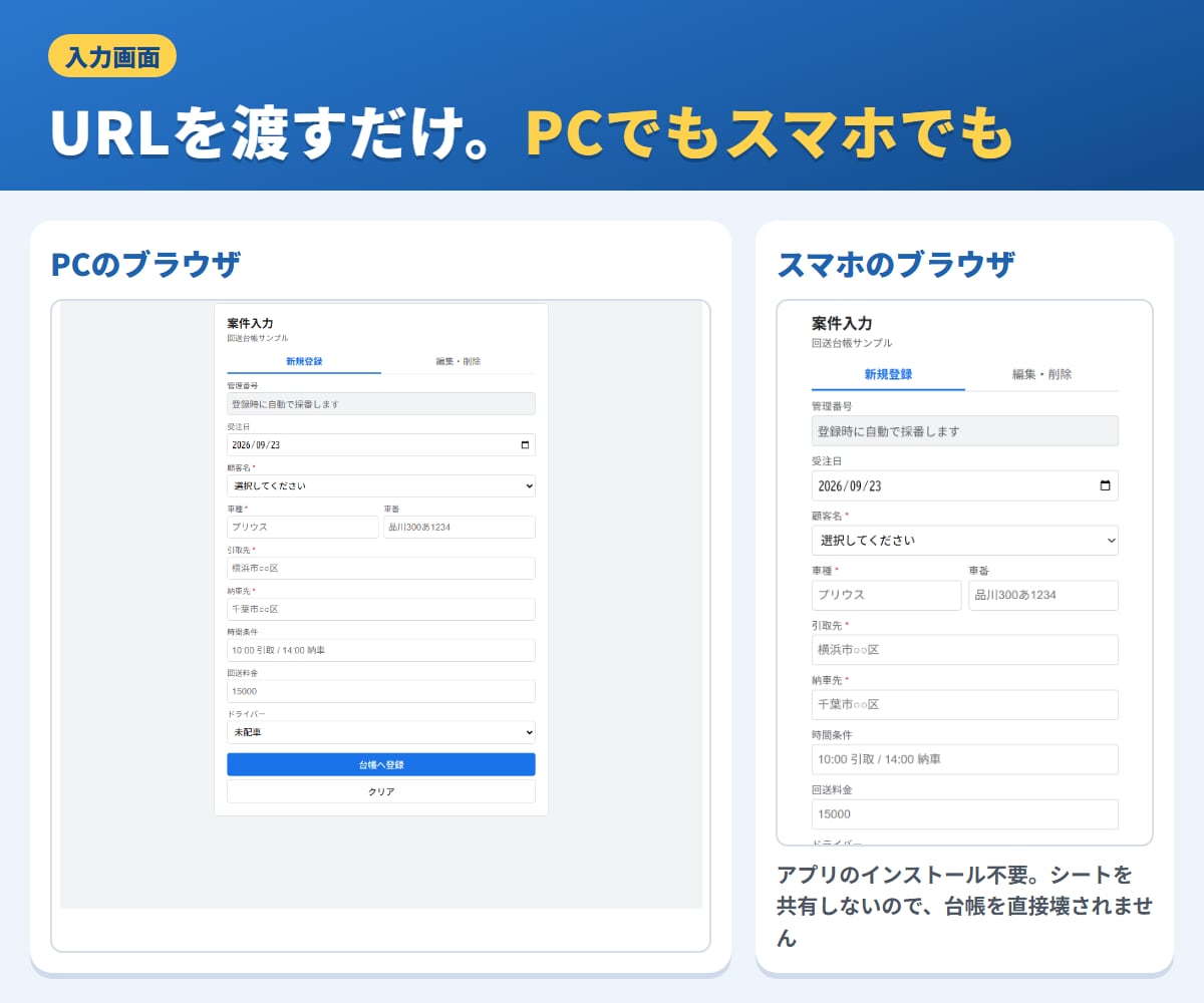スプシ台帳に専用の入力画面をGASで作ります 入力ミス・二重入力を、専用の入力画面で減らします イメージ2