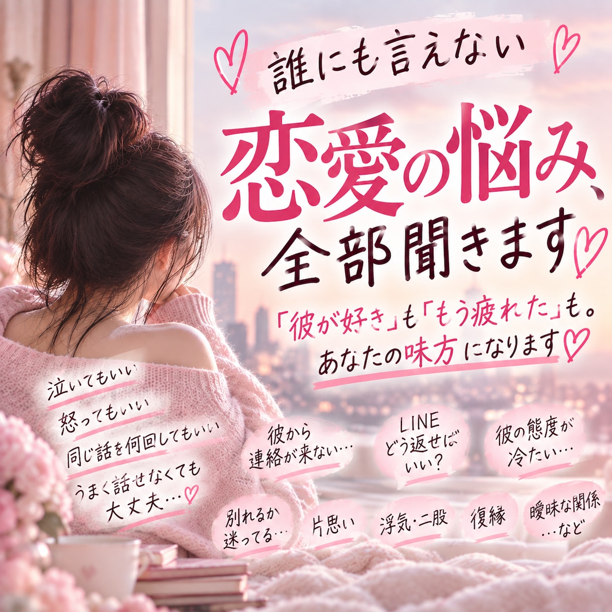 誰にも言えない恋愛の悩み、全部聞きます 「彼が好き」も「もう疲れた」も。あなたの味方になります♡ イメージ1