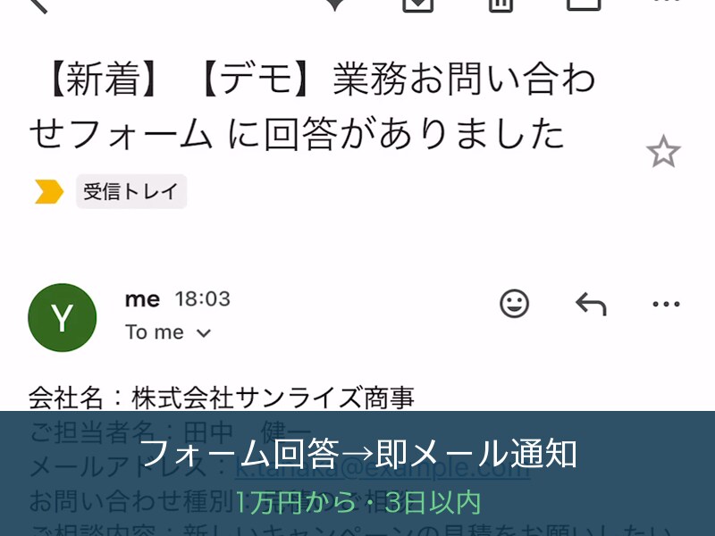 フォーム通知・日報などを自動化します 業務の「毎日の手作業」、1万円・3日で自動化します イメージ3
