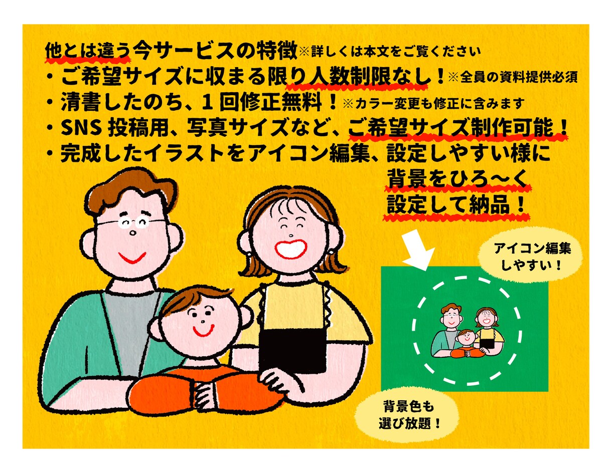 人数制限なし⭐︎ファミリー似顔絵イラスト描きます あたたかほっこり記念になる家族イラスト♪ イメージ3