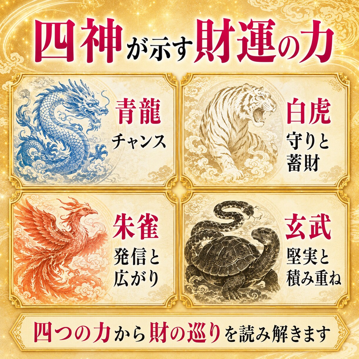 財運開花・金運の波を四神霊視で読み解き導きます 金運×波動×四神で財の巡りを整え、花咲き乱れ雲一つない未来へ イメージ3