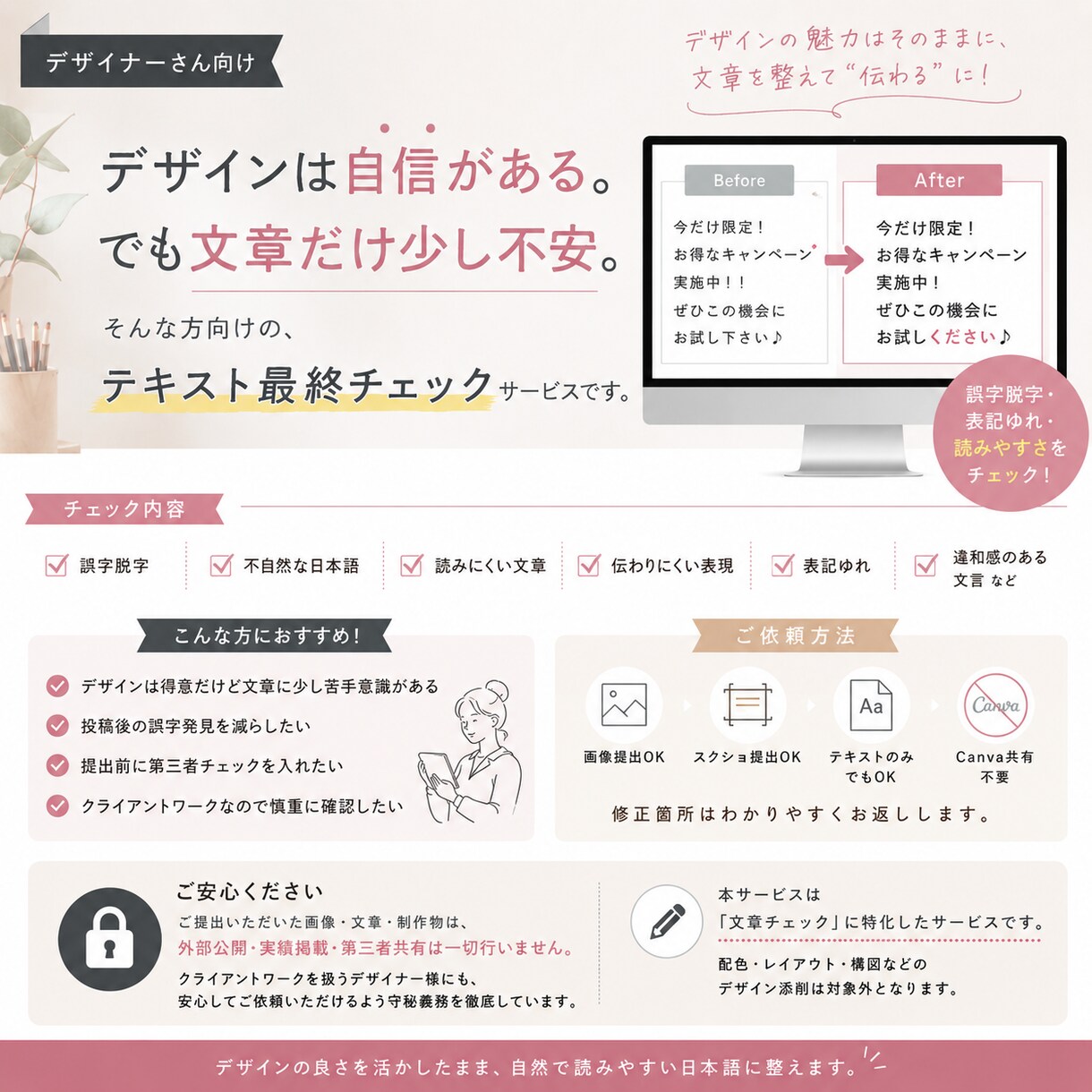 デザイナーさんの制作物の文章をチェックします 文章の最終チェック、お任せください！ イメージ1