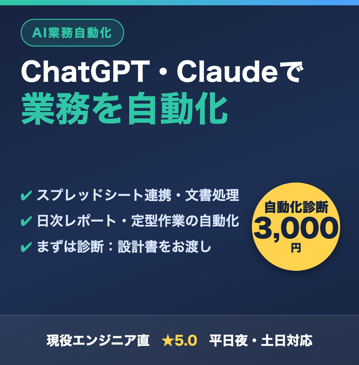ChatGPT・Claudeで業務を自動化します スプシ連携・文書処理・日次レポート｜現役エンジニア直 イメージ1