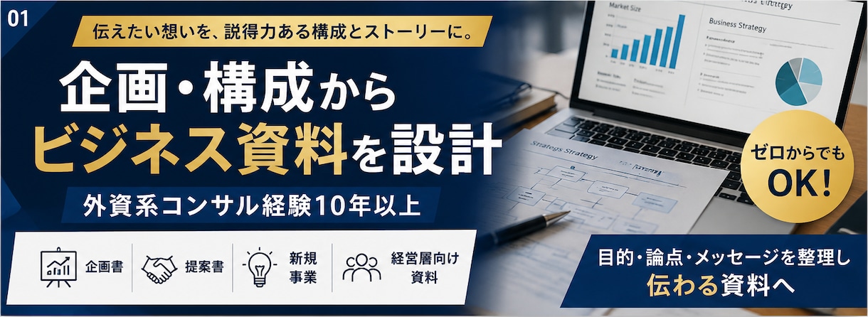 企画・構成からビジネス資料を設計します 外資系コンサル経験者が、伝えたい内容を整理し説得力ある資料へ イメージ1