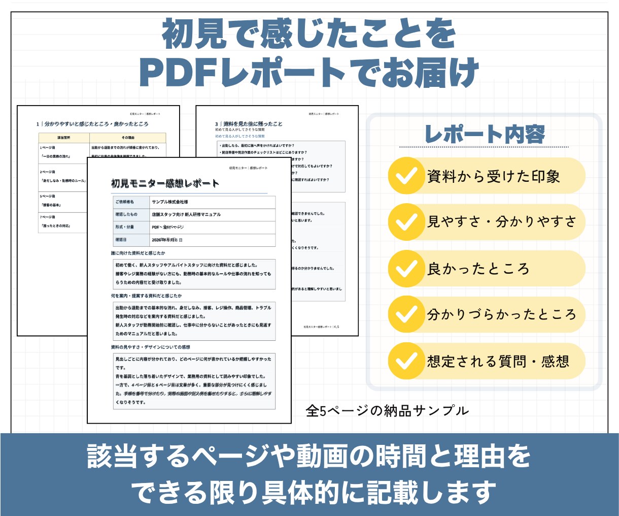資料・動画をユーザー目線で初見チェックします 伝わりやすさ・疑問点・想定質問をPDFで報告 イメージ2