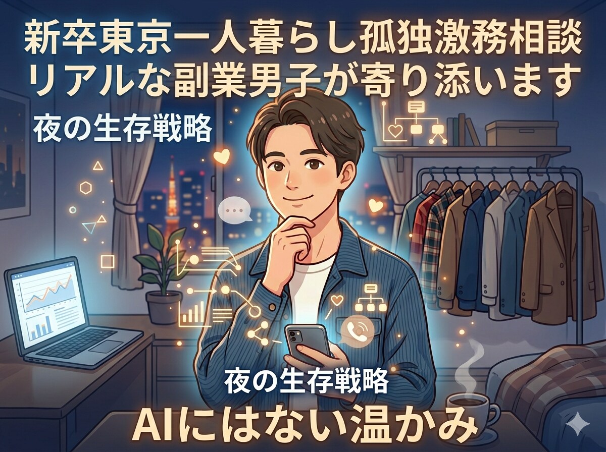 新卒の東京一人暮らし。悩みや副業のリアルを話します 会社に依存せず生きる新卒が、寂しさや焦りをお聞かせください イメージ1
