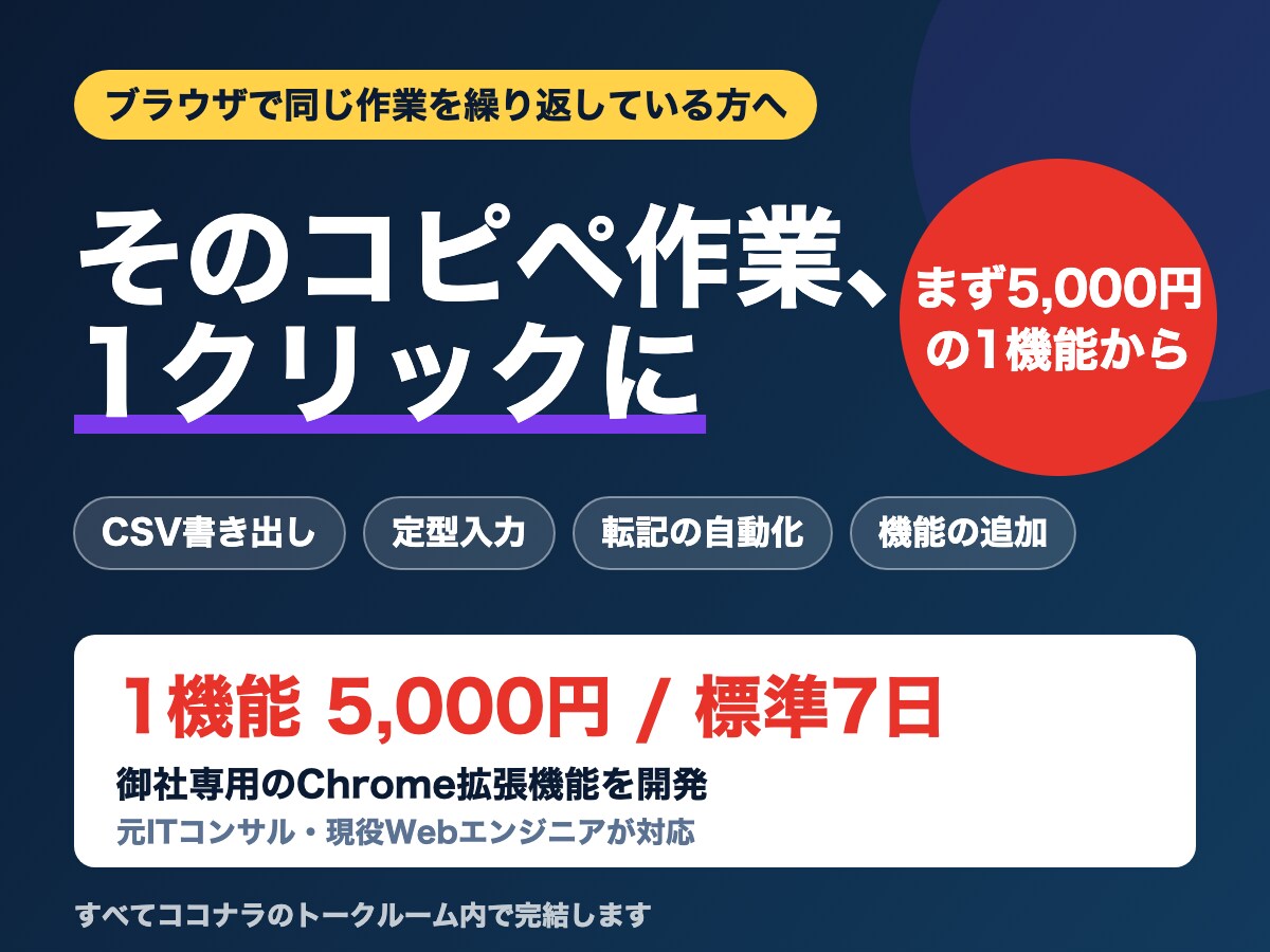 Chrome拡張でブラウザの手作業を自動化します 毎日のコピペ・転記・チェック作業を、拡張機能で丸ごと自動化 イメージ1