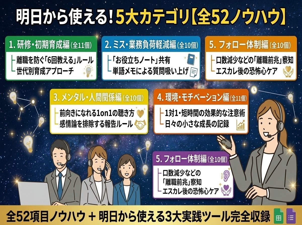 新人の離職を防ぐ52のノウハウとツールで解決します コールセンター離職対策ノウハウ52選の他、自動化ツールが付属 イメージ3