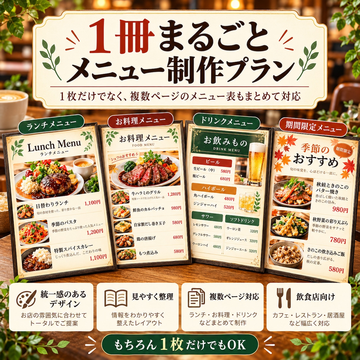 飲食店のメニュー表を見やすく制作します 居酒屋勤務経験あり！1ページから1冊まるごとまで対応 イメージ6