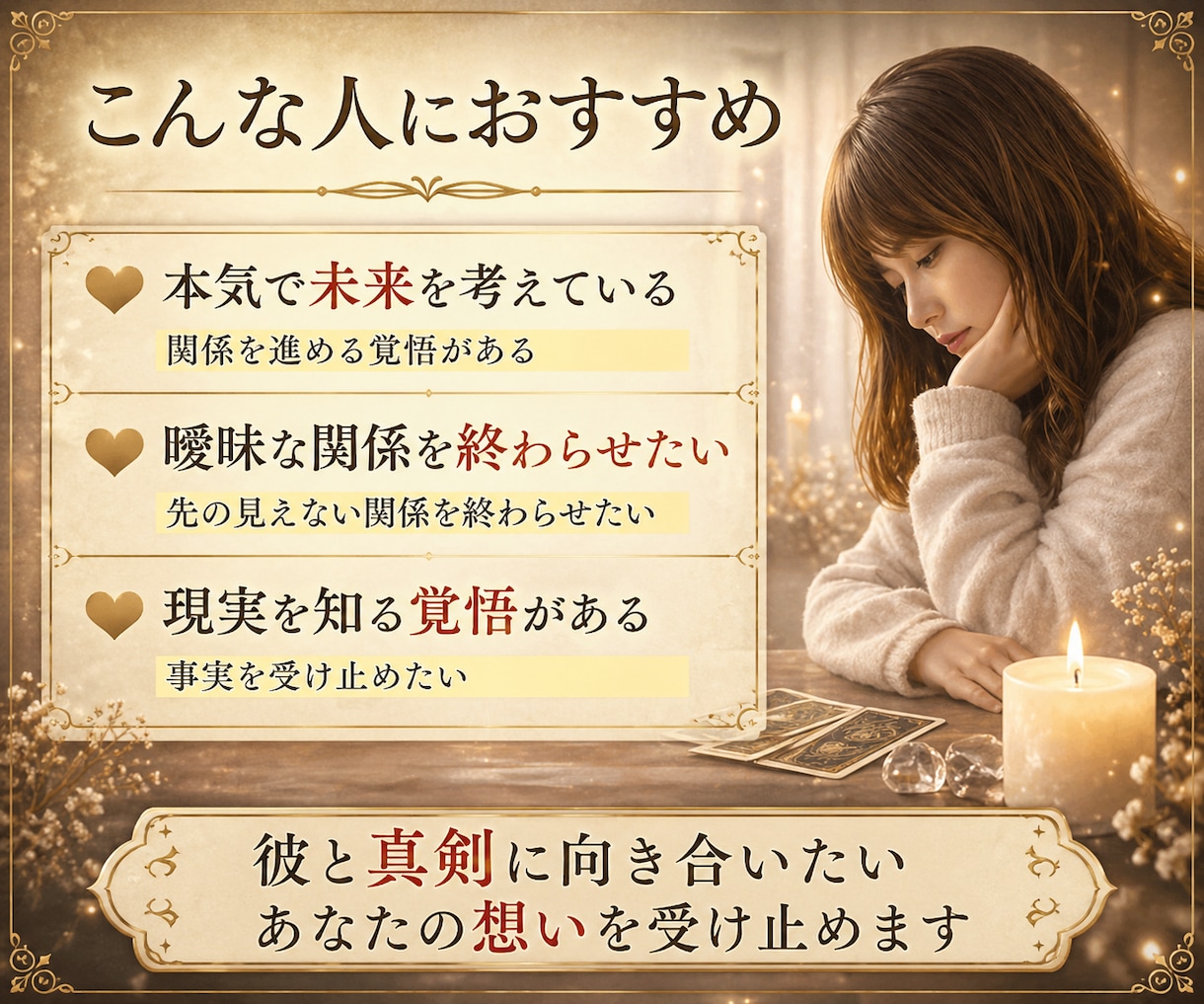不倫相手の本音と今後を視ます タロットで今の流れから未来を丁寧に読み解きます イメージ4