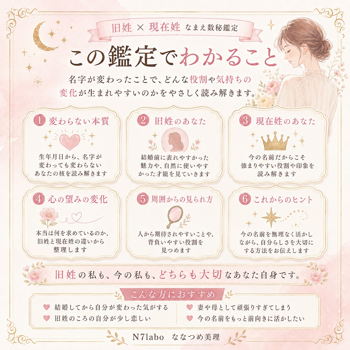 旧姓と現在姓を比較し結婚前後を数秘で読み解きます 旧姓×現在姓を比較｜結婚前後で変化した性格や心の望みを鑑定 イメージ2