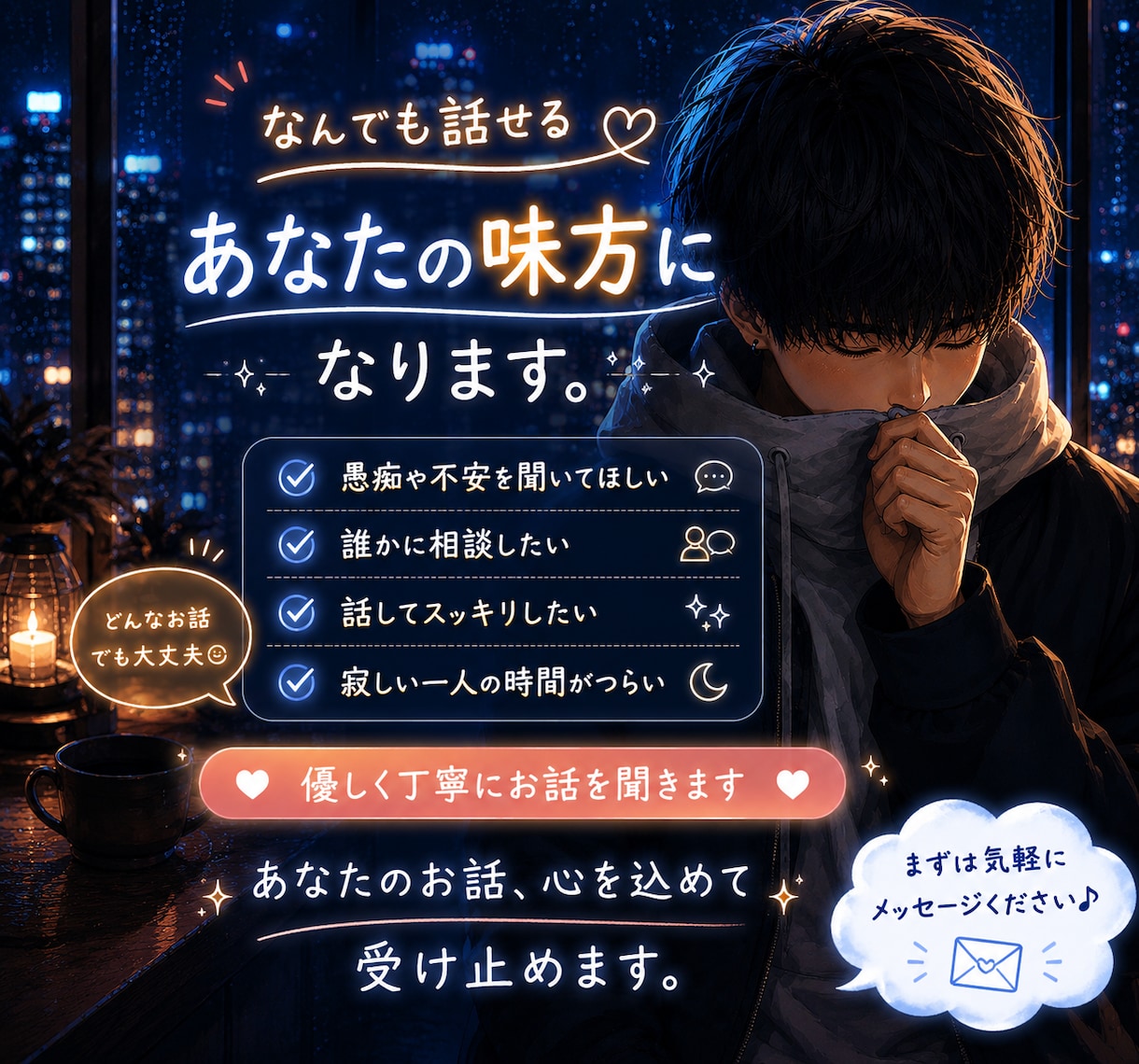 恋愛・復縁・愚痴・悩み｜✨落ち着く声で寄り添います この声で落ち着く。頭を整理できる。そんな場所を目指します。 イメージ2