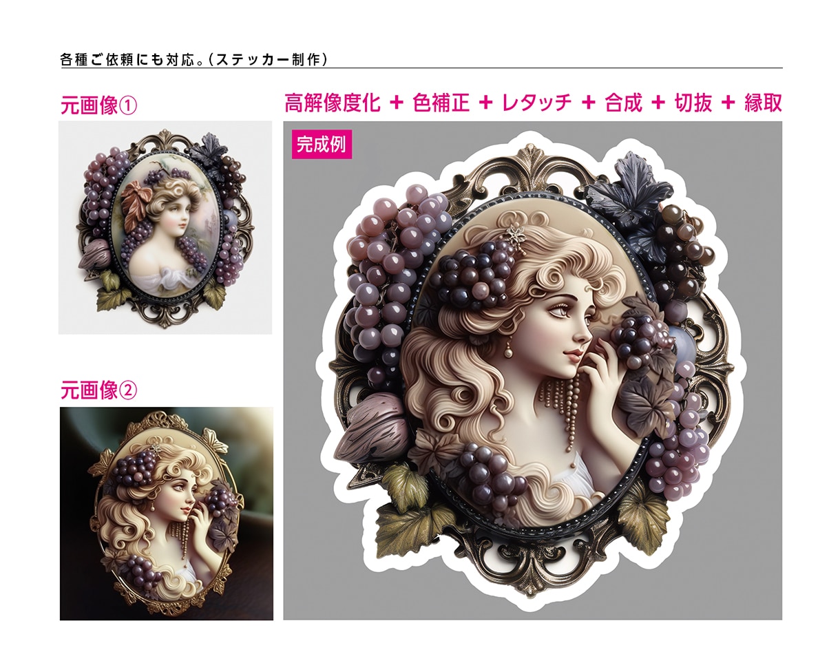 生成AI画像に付加価値を加えるサポートをいたします お手元の画像素材やイラストで“何かしたい”でお悩みの方向け。 イメージ3
