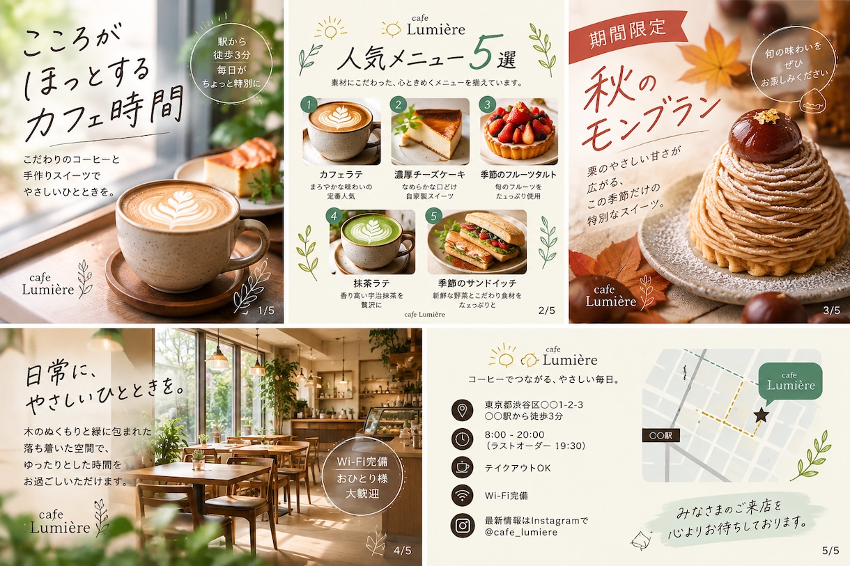 Instagram投稿画像5枚を制作します 飲食店・美容室など幅広い業種に対応！ イメージ2