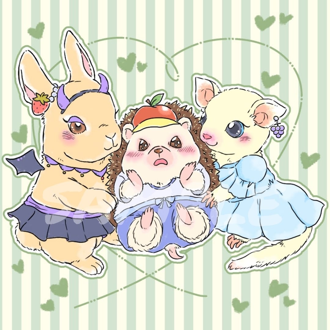 かわいい動物・ペット×ファッションイラスト描きます 動物に小物やお菓子を着飾ります☆好きな生き物 イメージ5