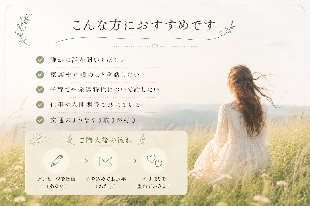 お手紙のように心を込めてお返事します ひとりで抱えず、お話ししませんか。 イメージ3