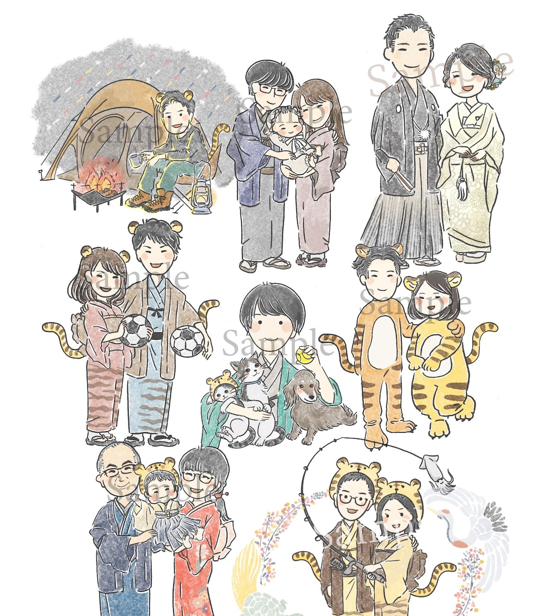 あたたかくホッとする似顔絵イラスト描きます 年賀状やウェルカムボード、還暦い等での似顔絵プレゼントに イメージ9