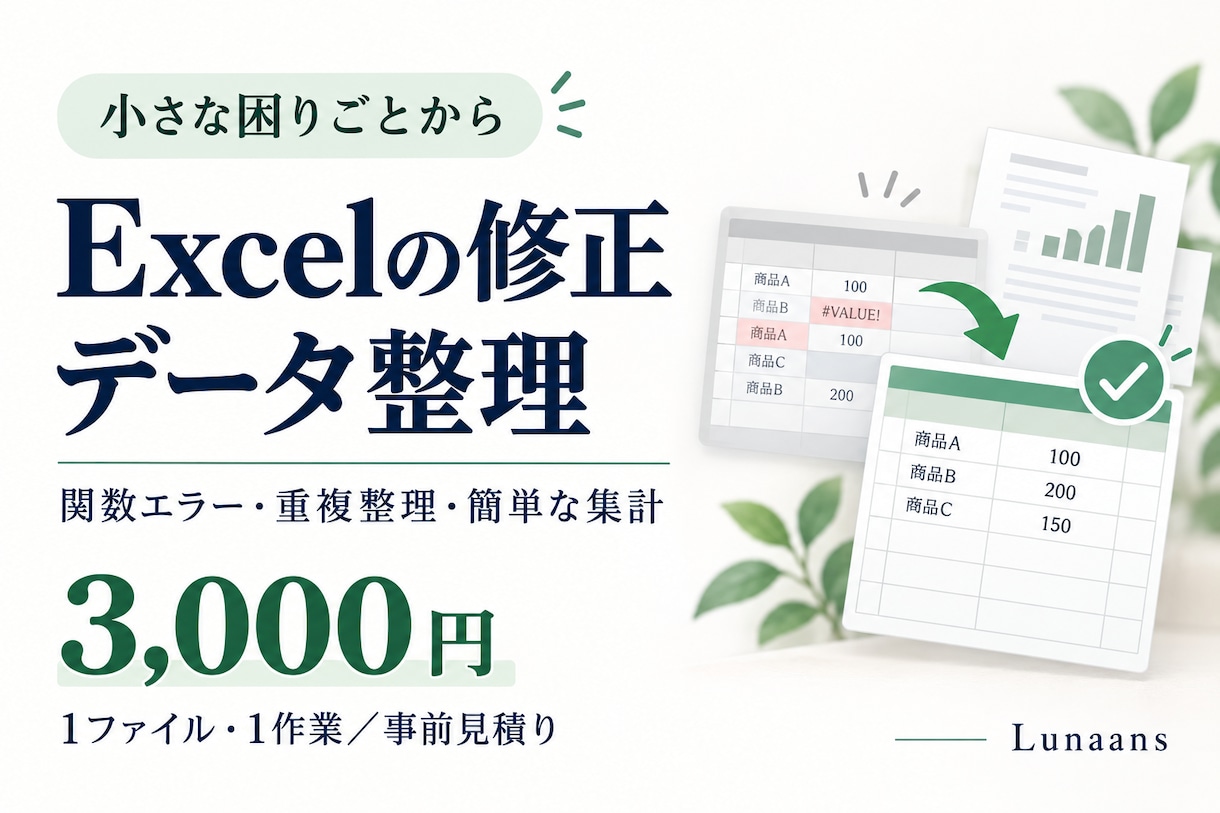 Excelの修正・データ整理をお手伝いします 関数のエラー・重複・簡単な集計に丁寧に対応 イメージ1