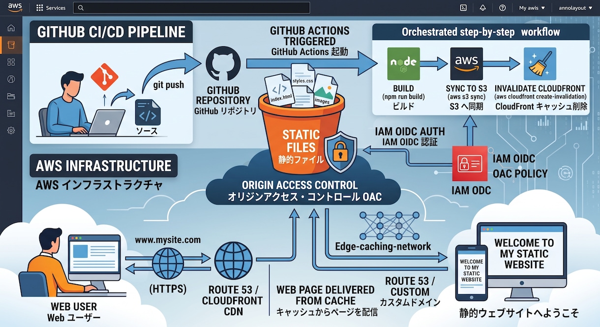 AWS S3をWebサイトのホスティング構築します Webサイトを、AWSで安全・高速・スマートに。 イメージ1